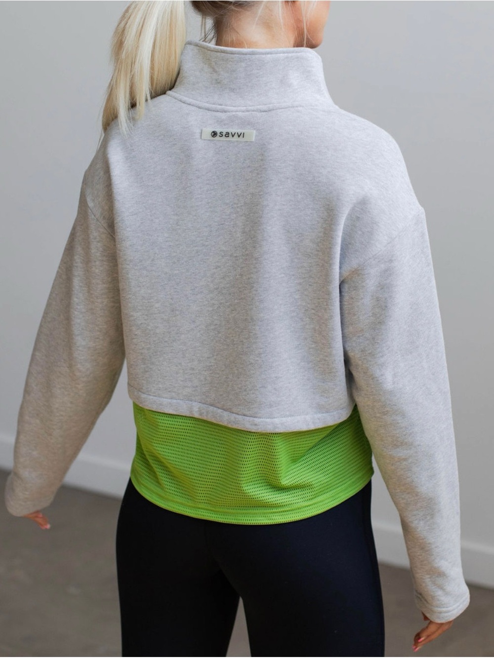 Savvi Alexa Mesh Half-Zip Pullover with Lime Contrast - Picture 6 of 8